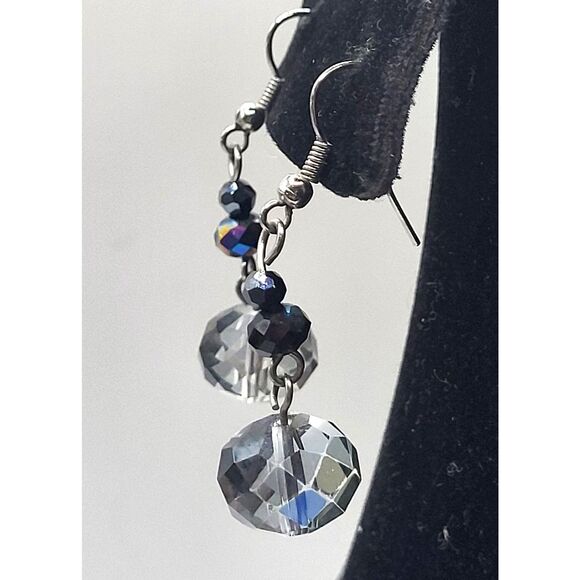 Artisan Vintage Faceted Crystal AB Oil Spill Stones Dangle Drop Earrings 1.75in - Picture 1 of 4